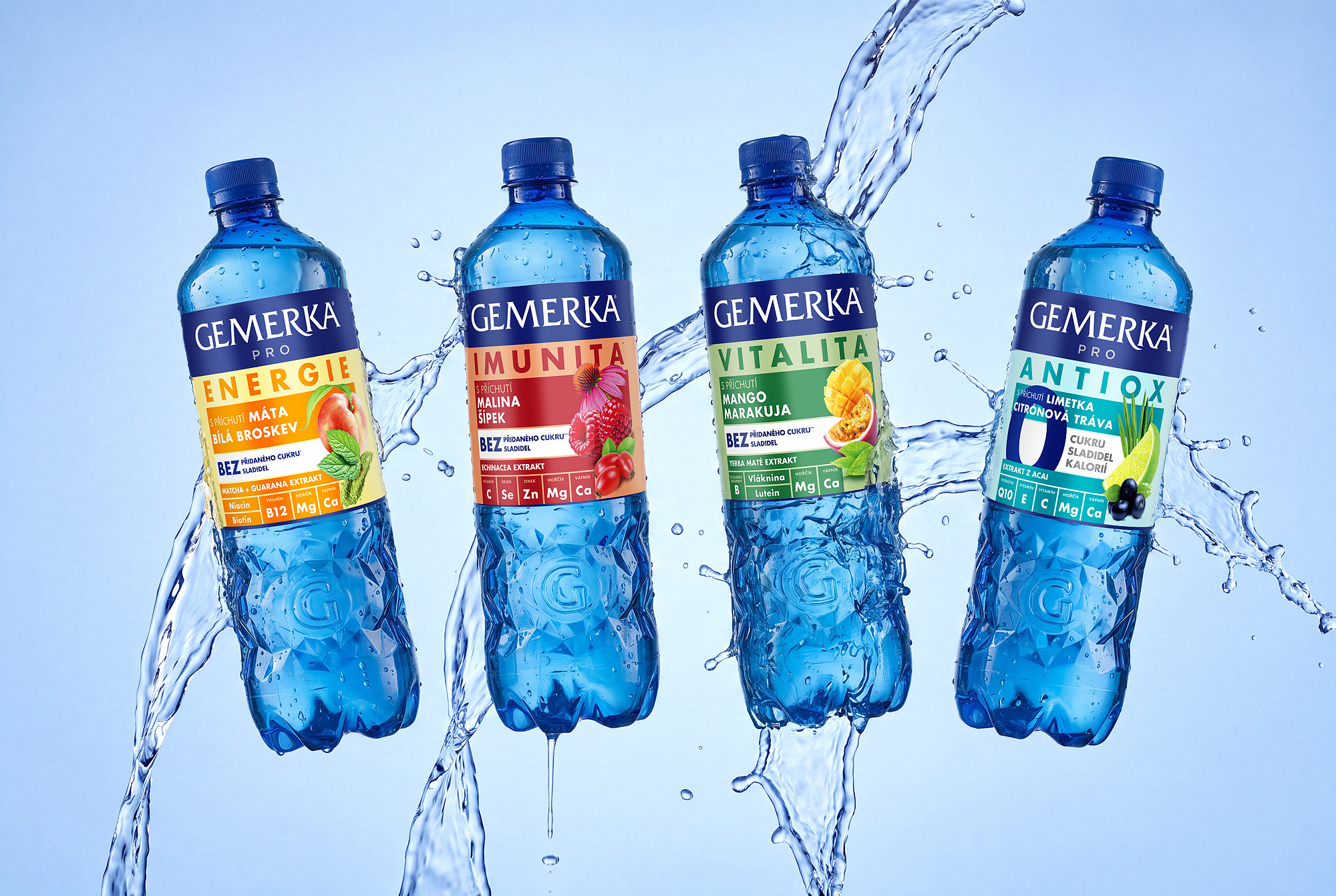 Gemerka functional drinks packaging: Vitality, Immunity, Energy and Antiox