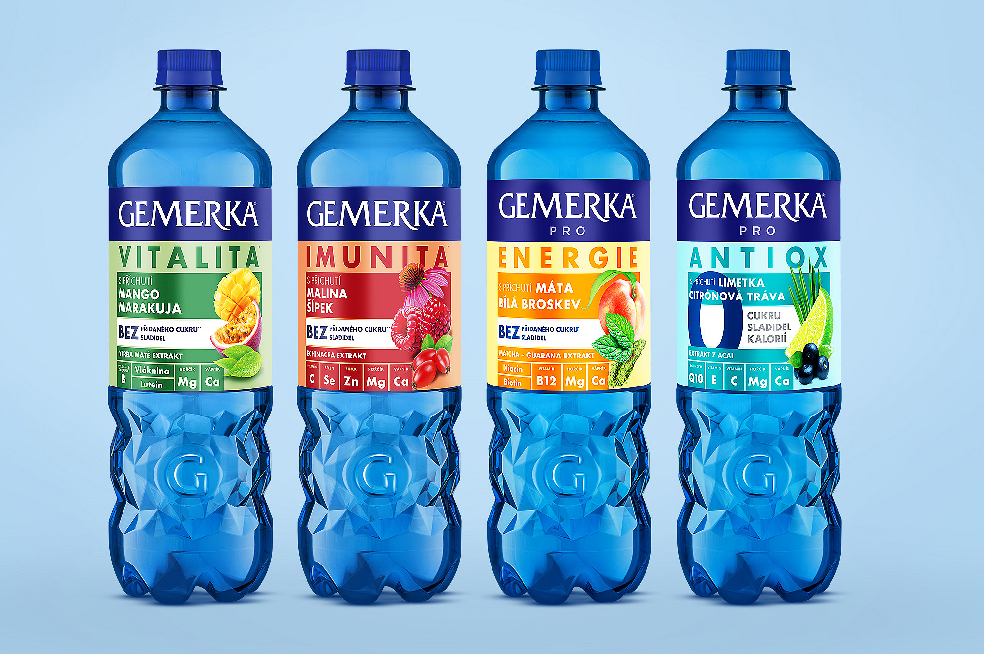 Gemerka functional drinks packaging: Vitality, Immunity, Energy and Antiox