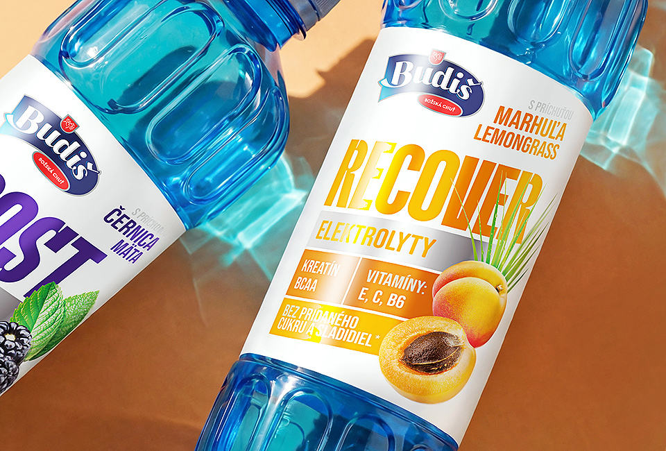 Packaging design pro funkční vody Budiš