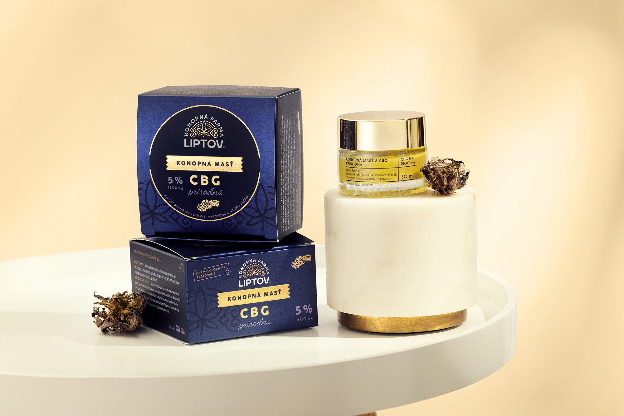 Prémiový packaging dizajn CBG pleťového krému pre Konopná Farma Liptov